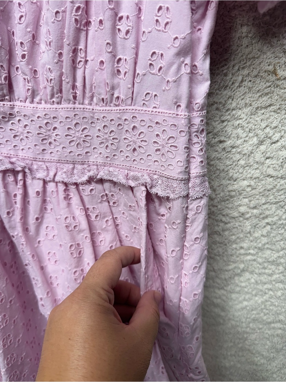 J.Crew Pink Eyelet Lace Puff Sleeve Cotton Mini Dress Size 12 - Picture 5 of 12